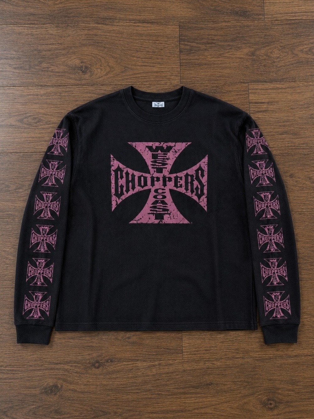 West Coast Choppers Black Long-Sleeve Tee with Pink Cross Graphic